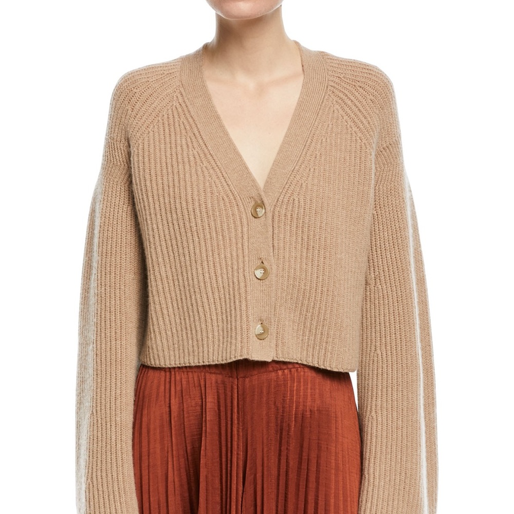 Elizabeth and James Cabot Button-Front Bell-Sleeve Cashmere Cardigan ribbed